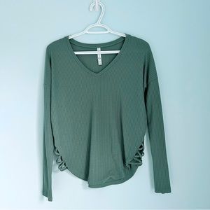 Aeropostale Live Love Dream Jade Green Crossed Laces V-Neck Long Sleeve Top (XS)
